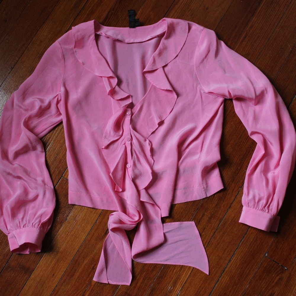 Yoana Baraschi Hot Pink Silk Ruffle Blouse Top